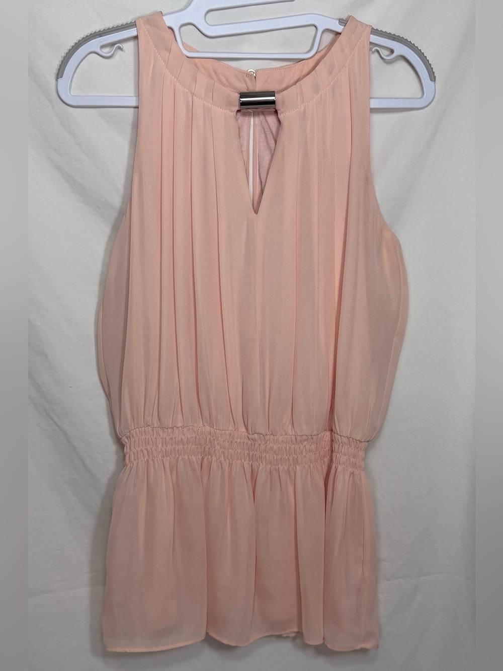 Cache Sleeveless Blouson Peplum Top in Light Peach